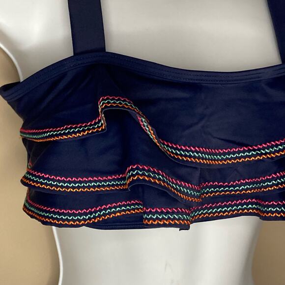 Land's End Girls Ruffle Flounce Bikini Top Navy Embroidered Cross Back Size 16 - Picture 7 of 16